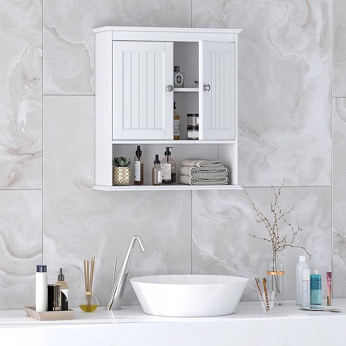 Spirich Bathroom Cabinet Wall Mounted with Doors, Wood Hanging Cabinet with Doors and Shelves Over The Toilet, Bathroom Wall 