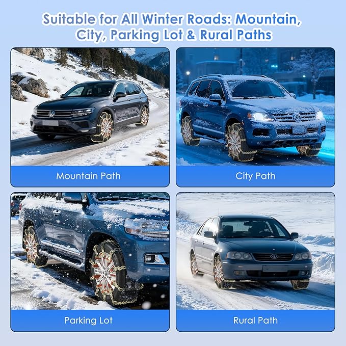 Qoosea Snow Chains 8Pcs Tire Chains Snow Chains for Car SUV Tire Chains with Tightening Buckles Universal Anti-Slip Snow Tire