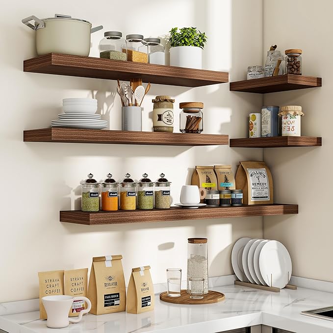 32 Inch Floating Shelves, 3D Textured Wood Grain, 32"x9.25"x1.5" Inch Deep Floating Shelves for Wall, Wooden Shelves for Bath