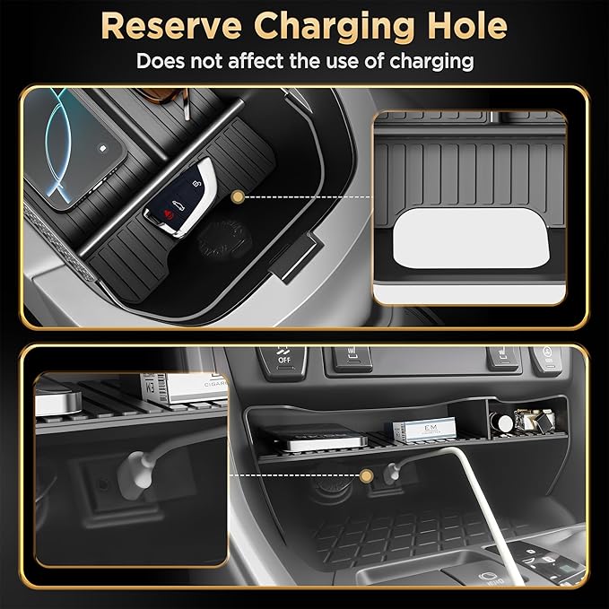 for Toyota RAV4(2019-2025) & RAV4 Prime(2021-2025) Center Console Organizer [Double Layers & Carbon Fiber] Gear Shift Tray Silicone Cup Holder for Toyota RAV4 Prime & RAV4 Accessories Black