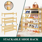 Smiry Shoe Rack, 4 Tier Thick Small Bamboo Shoe Organizer, Stackable Free Standing Wooden Shoe Storage Shelf for Closet, Entr