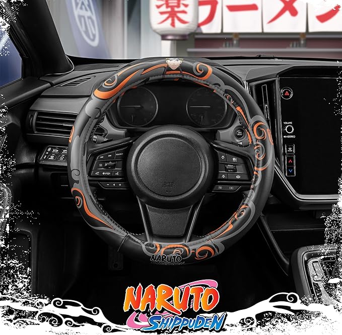 Naruto Shippuden Car Steering Wheel Cover, 15 Inch Anime Steering Wheel Cover, Cushioned Soft Comfortable Cover Anime Car Accessories for Men Women, Nine Tails