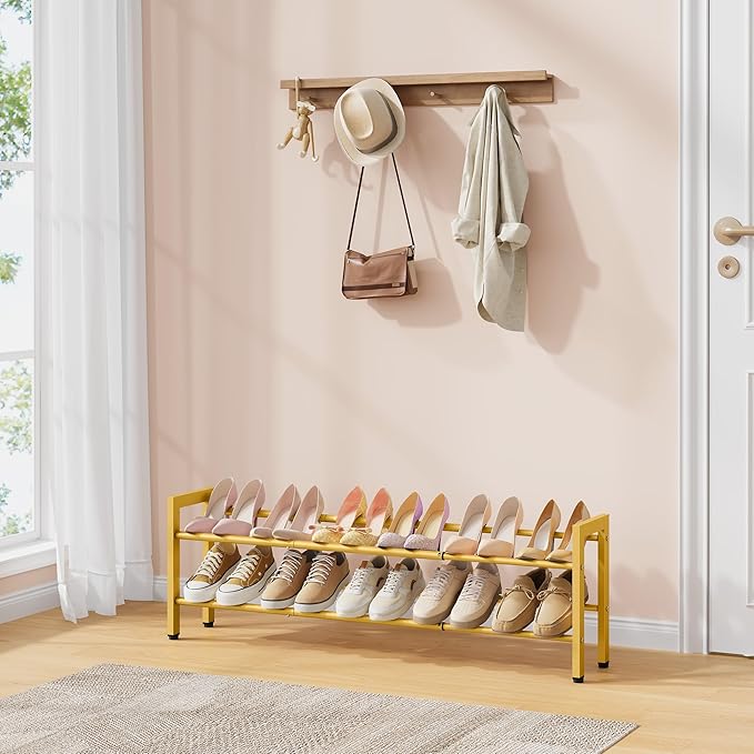 FAVOOSTY 2-Tier Expandable Shoe Rack, Adjustable Shoe Shelf Storage Organizer Space Saving Metal Free Standing Shoe Rack for 