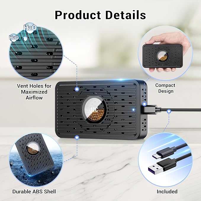 2-Pack Reusable Desiccant Dehumidifier with 70g Silica Gel, Portable Moisture Absorber for Gun Safe, Camera Lens Electronic