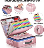 Fireproof Document Box, Hard Case Highly Flame-Resistant Fire Proof Waterproof File Organizer with Lock, Portable Fire Safe f