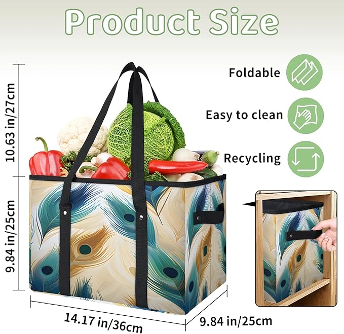 Reusable Grocery Bags Heavy Duty Shopping Bags Foldable Large Tote Bags with Long Handles & Hard Bottom