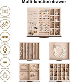 Frebeauty Clear Lid Jewelry Box,5-Layer Jewelry Organizer with Drawer,PU Leather Jewelry Organizers and Storage,Jewelry Boxes