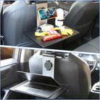 Back Seat Car Tray & Car Desk for Laptop, Wood Cup Holder Table Aluminum Cantilever Laptop Mount for Vehicle,Steering Wheel Tray Fits for Tesla Model Y/3/S Camry Forester F150 Tundra&Most Vehicles