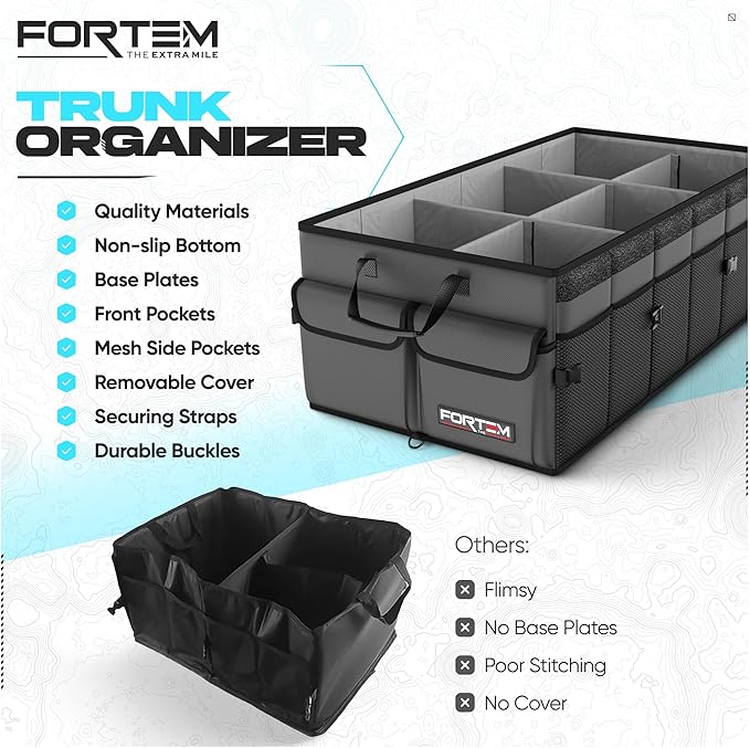 FORTEM Trunk Organizer For SUV Car Trunk Organizer, Foldable Storage, Car Accessories for Women Men, Collapsible Bag, Perfect C