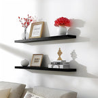 PHPH 36 Inch Wood Floating Shelves for Wall, Wooden Wall Shelves for Bedroom, Set of 4 Black