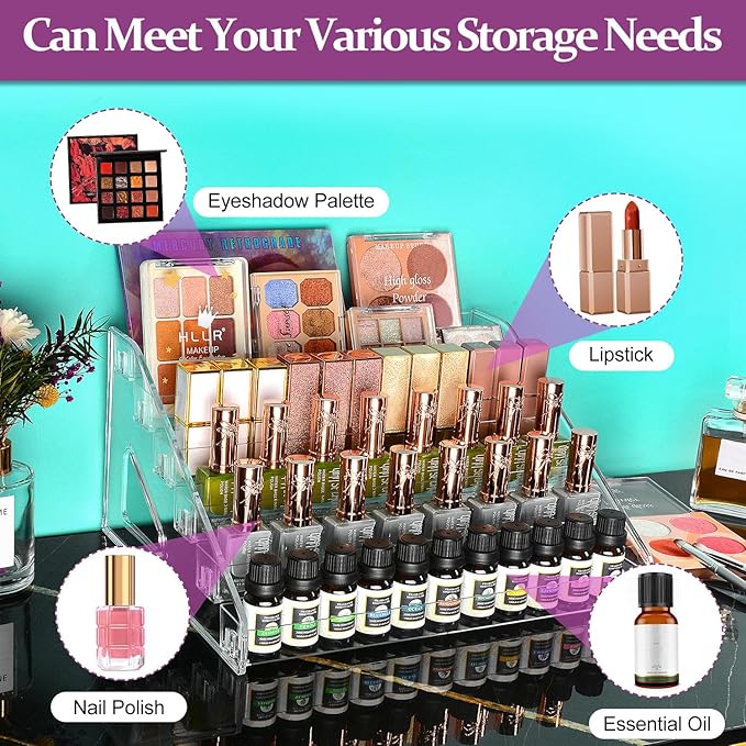 JessLab Nail Polish Organizer, 6-Tier Clear Acrylic Sunglass and Essential Oil Holder, Makeup Organizer for Bathroom Vanity C
