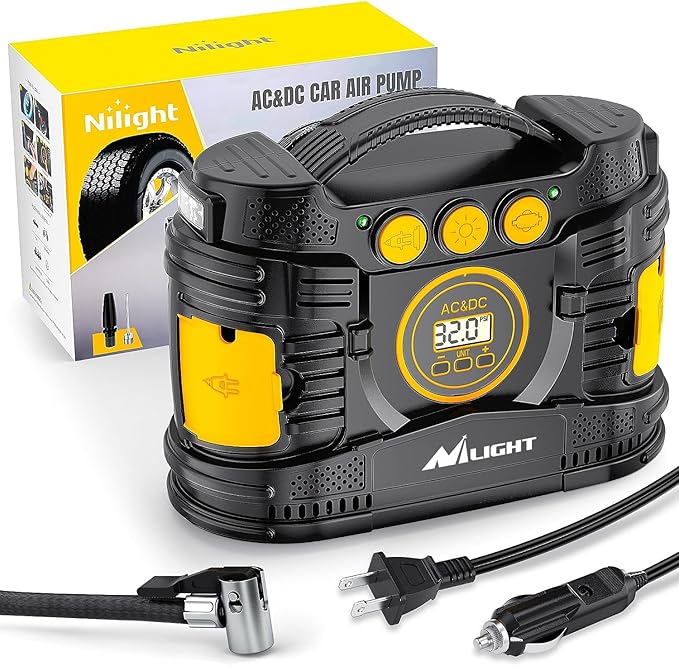 Nilight Tire Inflator Portable Air Compressor Dual Power for Car 12V DC and Home 110V AC Tires Pump Pressure Gauge Fast Inflate Auto Shutoff for Cars SUV Motorcycle Bicycle
