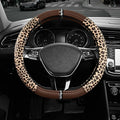 Road Comforts Leopard Steering Wheel Cover for Women, Cute Anti-Slip Microfiber Leather, Fits D Shape Flat Bottom Steering Wh