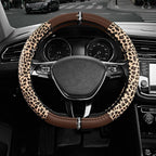 Road Comforts Leopard Steering Wheel Cover for Women, Cute Anti-Slip Microfiber Leather, Fits D Shape Flat Bottom Steering Wh