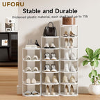 Vertical Shoe Rack, 9-Tier Plastic Stackable Storage Shelf for Small Closets and Narrow Spaces, Compact Free Standing Shoe Ra