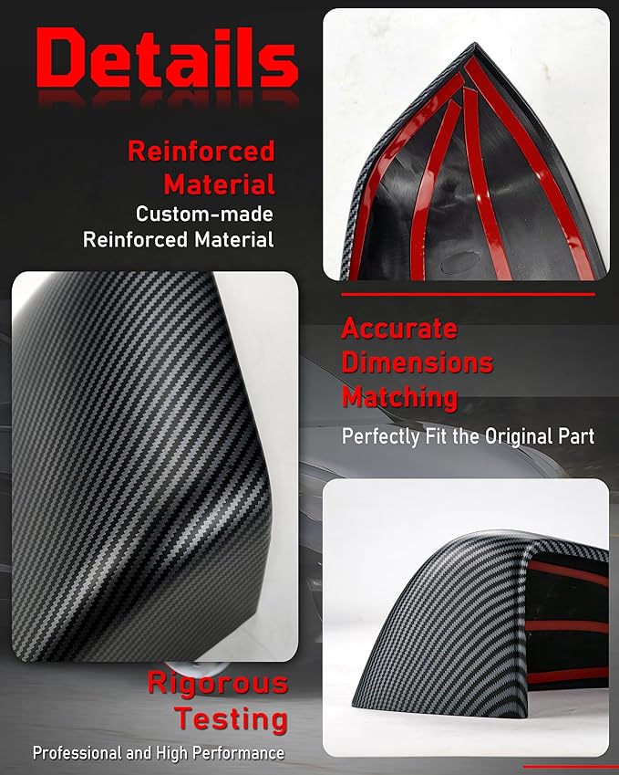 Side Mirror Caps Cover Compatible with Tesla Model Y 2021 2022 2023 2024 Matte Carbon Fiber Mirror Covers