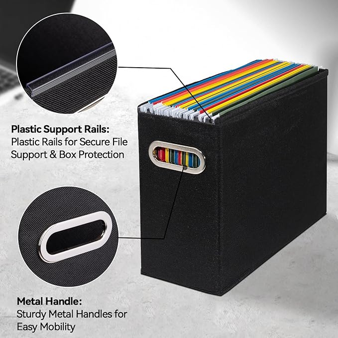 4 Pack Letter Size File Storage Box Collapsible, Fabric Hanging File Folders Organizer, Portable Office Document Holder with 