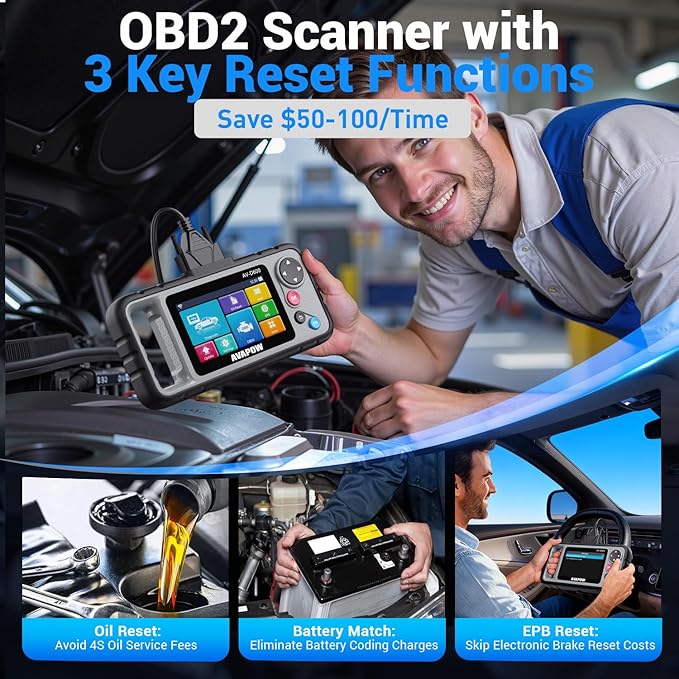 AVAPOW AV-D600 4 Systems OBD2 Scanner Engine/Transmission/SRS/ABS Diagnostic Tool, Oil Reset/EPB Reset/Battery Match, Car Code