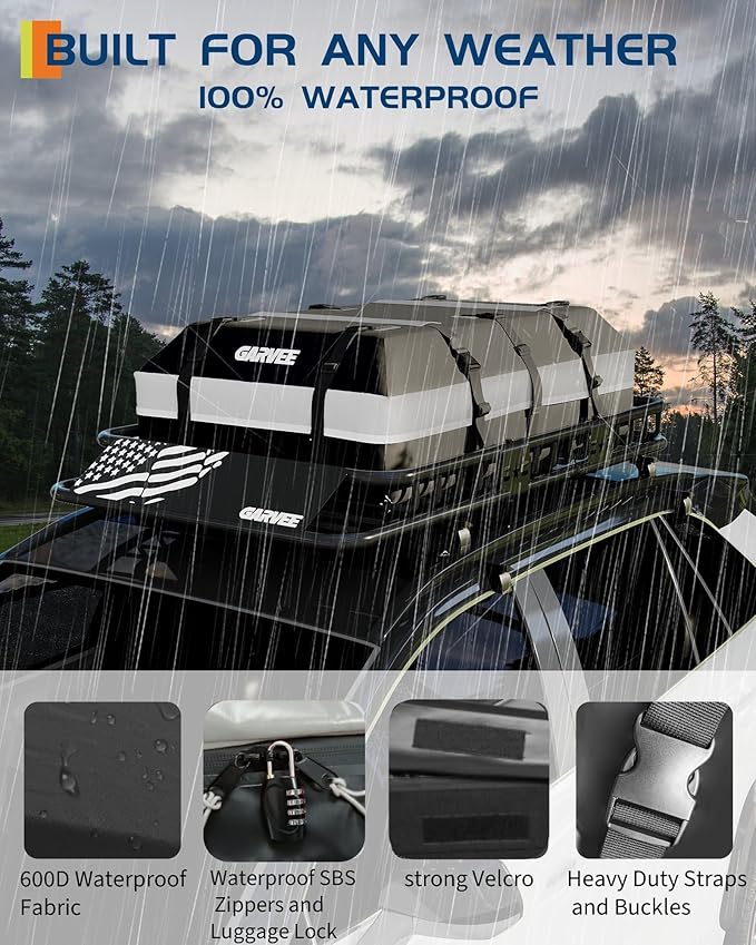GarveeLife 64" x 39" Universal Roof Rack Basket, 200 Lbs Capacity Rooftop Cargo Carrier Basket with 21 Cubic Feet (52" x 39") Waterproof Luggage Bag, for Suvs, Trucks, Vehicles
