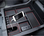 JDMCAR Compatible with Toyota Tundra Accessories 2014-2021 Center Console Organizer, Insert ABS Black Materials Tray, Armrest Secondary Storage Box - Full Tray -Red Trim
