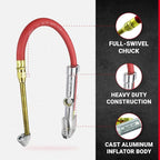 New & Improved - Tire Inflator Gauge with Dual Head Air Chuck 15” Air Hose 10-160 PSI