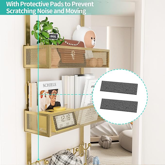 HapiRm Over The Door Hanger with Coat Hooks and 2 Baskets, Rustproof & Waterproof Over The Door Hooks, Storage Organizer for 