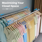 HOKEEPER Clothes Rack Heavy Duty Clothing Rack Load 650 LBS Collapsible Garment Rack with Wheels Double Rod Clothes Rack for 
