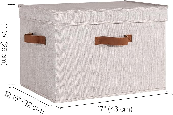 StorageWorks Fabric Storage Bins with Lid, Decorative Storage Boxes for Shelves, Stackable Closet Organizer Basket with Handl