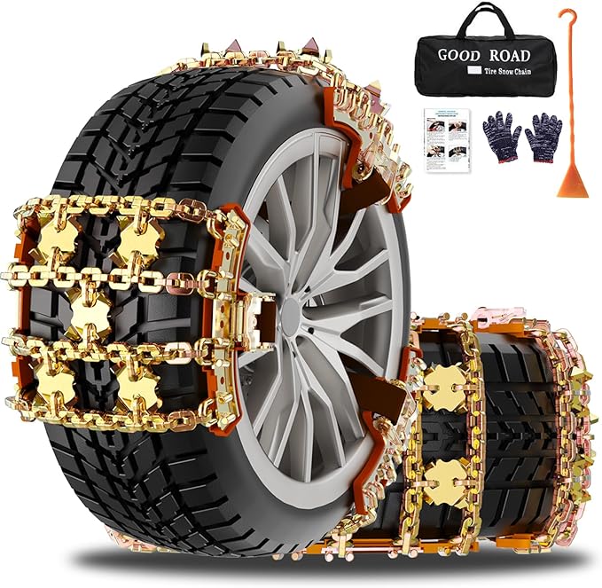 Snow Tire Chains for Cars/SUV/Pickup, Reusable Universal Tire Chains for Ice and Snow, Fit Tire Width 185-265mm, 6PCS