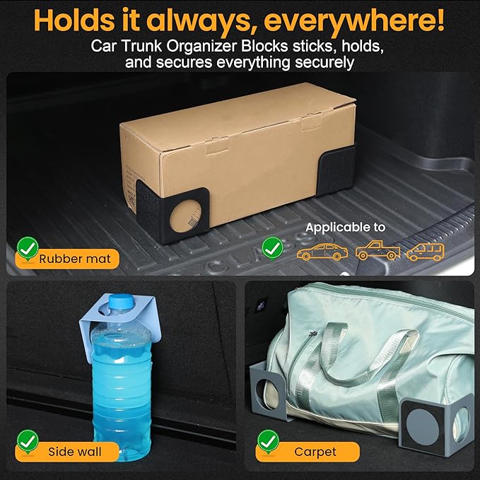 XING WEI Trunk Organizer Blocks, 2 Pack Black Car Trunk Organizer Blocks, Trunk Velcro Organizer for Wool & Plastic Trunk
