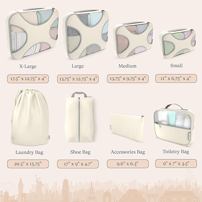 Shacke Packing Cubes for Travel 8 Set - Premium Luggage Organizer Bags - Versatile Travel Organizer for Women and Men - Optim