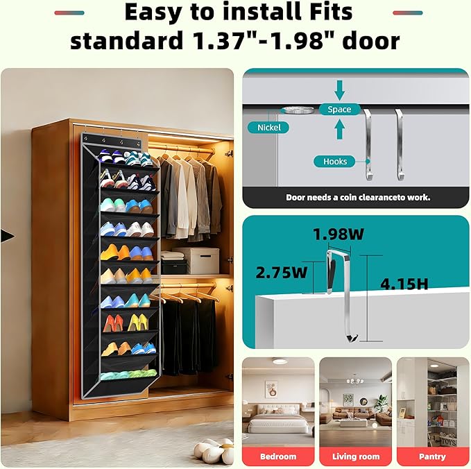 PAULONE 10-Pocket Multi-Use Over the Door Organizer, Heavy Duty 95lbs Capacity with Breathable Mesh, Versatile Hanging Storag