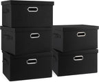 Graciadeco Medium 15" 21 Quart Collapsible Stackable Storage Bins with Lids, 5 Packs Black Foldable Fabric Closet Storage Box