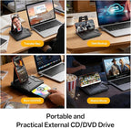 9-in-1 External CD/DVD Drive with Phone Holder, USB 3.0 & Type-C Portable DVD±RW/CD Burner, Plug and Play Optical Drive Compatible with Laptop PC, Desktop, Windows 11/10/8/7, Mac, Linux