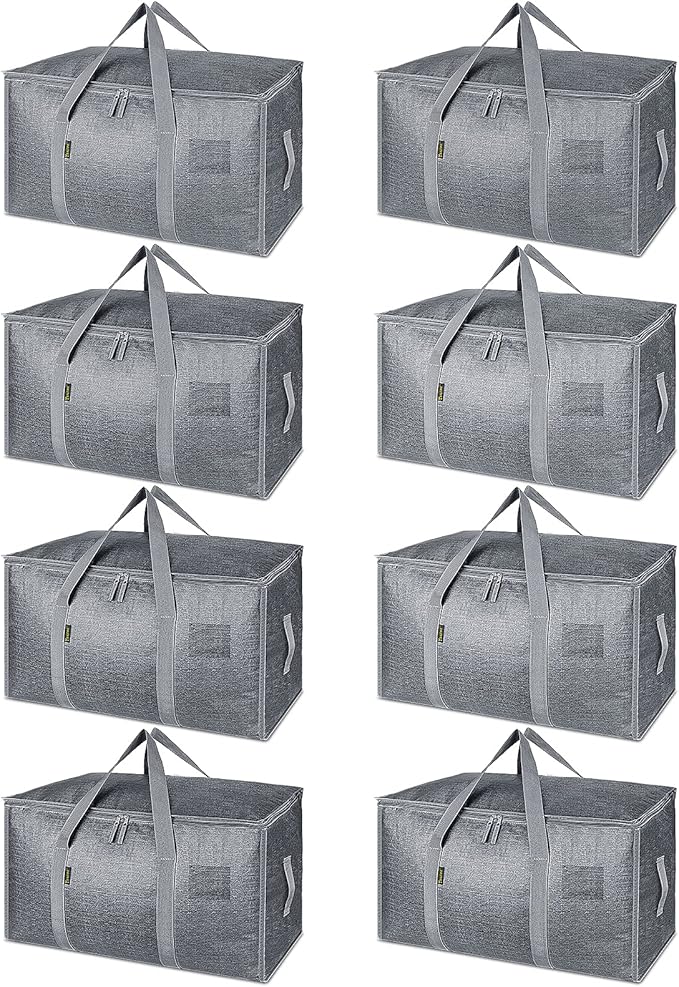 BALEINE 8-Pack Oversized Moving Bags with Reinforced Handles, Heavy-Duty Storage Tote for Clothes, Moving Supplies (Winter Gr