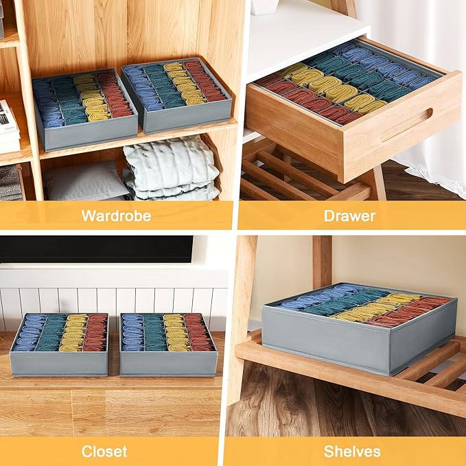 Joyoldelf Sock Drawer Organizer Divider Underwear Organizer 24-cell Fabric Dresser Drawer Organizers Storage Boxes for Socks 