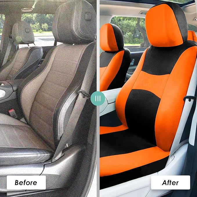 FH Group Front Set Cloth Car Seat Covers for Low Back Car Seats with Removable Headrest, Universal Fit, Airbag Compatible, Se