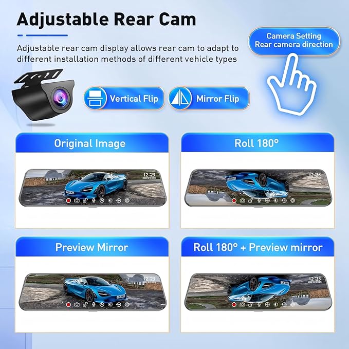 Mirror Dual Dash Camera with Voice Control,4K+2.5K Rear View Mirror Camera with 5.8GHz WiFi and APP Control, WDR Night Vision