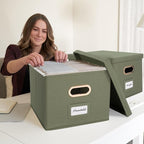 ZICOTO Decorative File Organizer Box Set of 2 - Collapsible Linen Filing Cabinets w/Handles Are Perfect to Store all Your Doc
