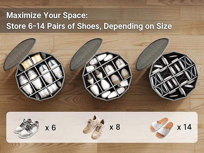 Vailando Shoe Organizer for Closet - Cylindrical Shoe Storage Organizer with Removable Dividers, Rectangular Compartment, Fol