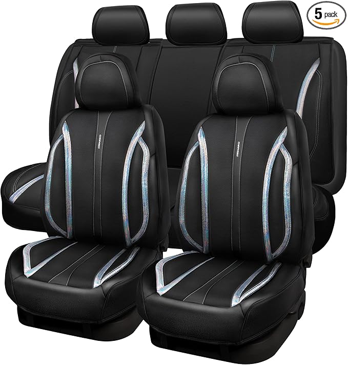 CAR PASS Nappa Leather Seat Covers, Waterproof Durable Universal fit for Women Girly SUV Truck,Anti-Slip Driver Seat Cover wi