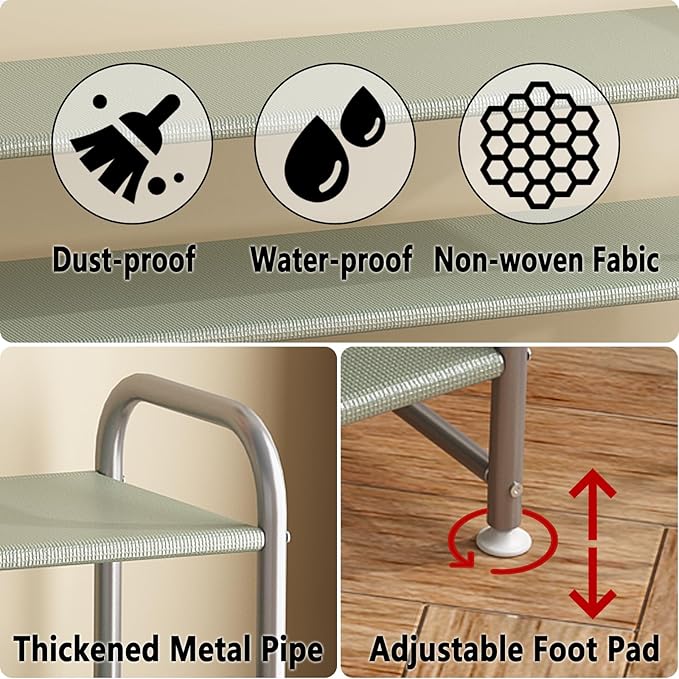INGIORDAR Shoe Rack 3 Tier Long Storage Organizer Wide Metal Shoe Shelf for Closet Entryway Grey