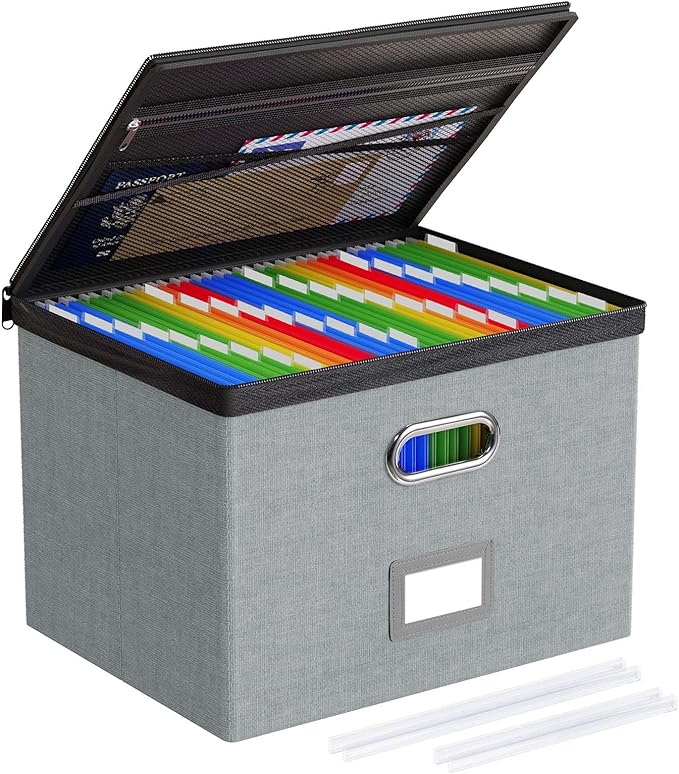 Oterri 1 Pack Large File Organizer Boxes with Lids, File Box with Mesh Pockets, Document Organizer Box for Letter/Legal Size 