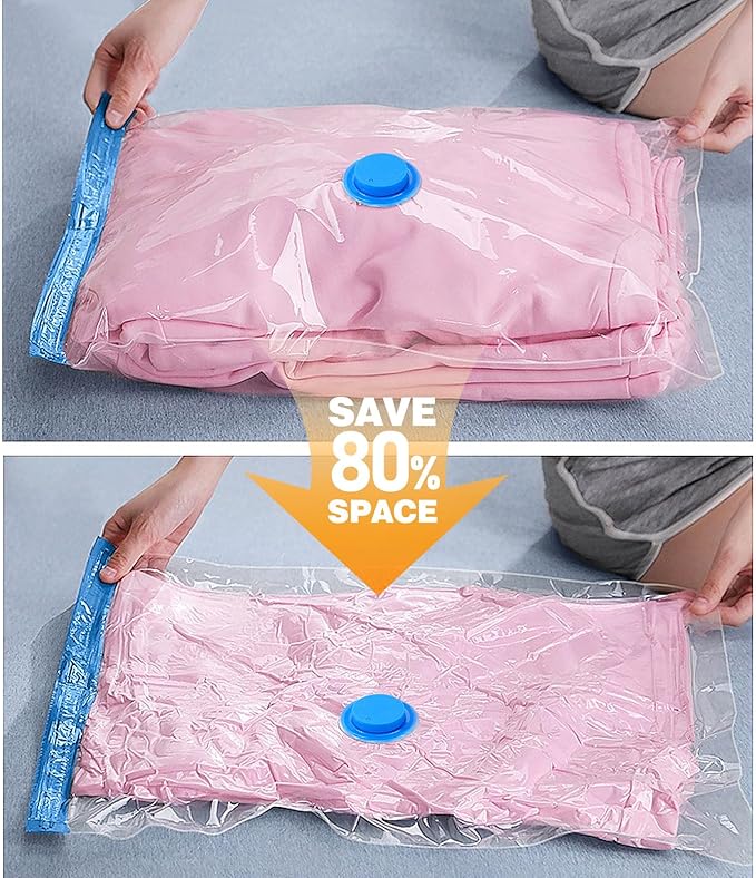 8 Pack Large Vacuum Storage Bags, Vacuum Seal Bags for Clothing with Hand Pump, 80% Space Saver Bags for Clothes, Pillows, Co