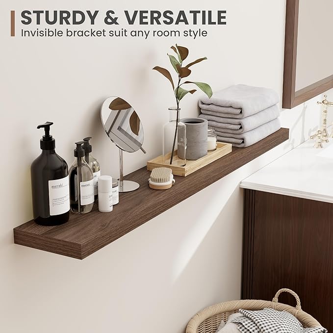 40 Inch Floating Shelves, 8 Inch Deep Floating Shelves for Wall, Hanging Shelf with Invisible Brackets, Deep Shelves for Bath