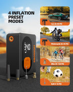 Tire Inflator Portable Air Compressor Cordless Bike Pump with Digital Dual Values Display, 130 PSI Car Tires Pump with LED Lights Air Pump for Bikes, Motorcycles, Balls（15cm Car Air Hose）