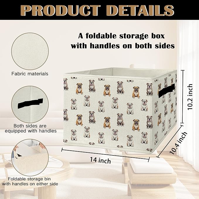 English Bulldog Gifts Storage Bins & Boxes with Handles, Dog Foldable Basket for Organizing Dog Lovers, English Bulldog Colla