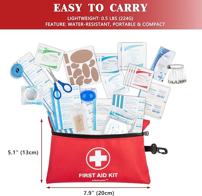 Mini First Aid Kit - 140 Piece Small First Aid Medical Kit for Car, Home, Office, Travel, Camping, Sports, Outdoor, School - 