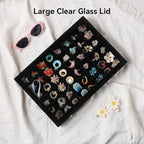 Frebeauty 48 Grid Jewelry Tray,Adjustable Earring Holder Organizer with Glass Lid,Velvet Drawer Jewelry Organizer for Rings,S