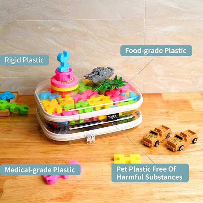 YQBRAO Hard Sided Clear Zipper Case for Storage- Professional-Grade Plastic Clear Zipper Pencil Case,Toy Storage Bins, Toilet